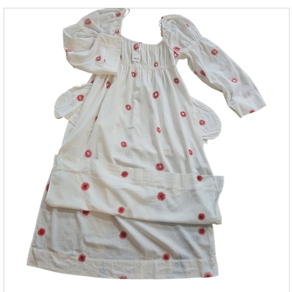 NWT Free People Woman Midi Dress  Embroidered White and Red Long Sleeve Sz L - Picture 10 of 12